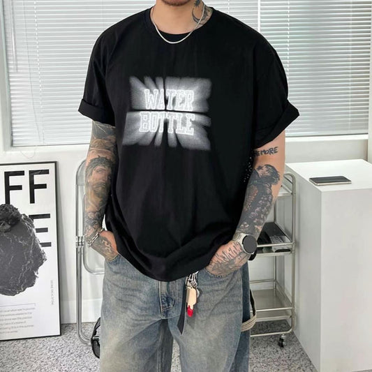 B99 噴墨鏤空拼接短袖T (黑 白)