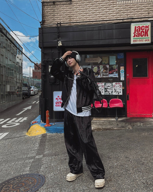 J84 天鵝絨雙褶寬褲 (黑 棕)