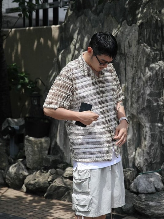 B83 鉤針線條襯衫 (黑black 棕brown)