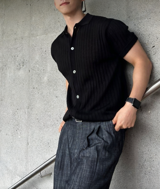 B74 短袖羅紋針織衫 (3色 three colors)