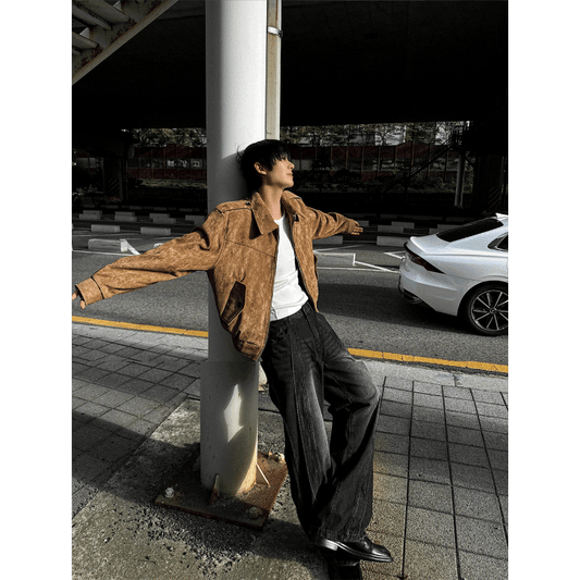 A91 Matte Caramel Suede Cropped Jacket (Black)