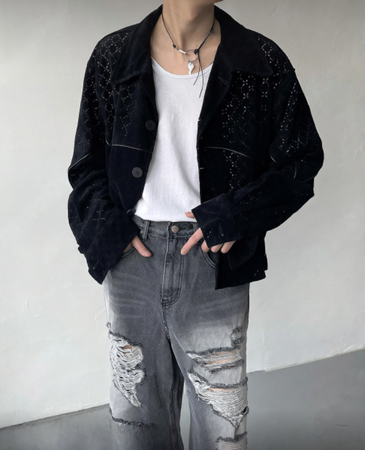 A55 奧利維安短版打孔夾克 (黑black 象牙ivory)「黑色預計等1週」