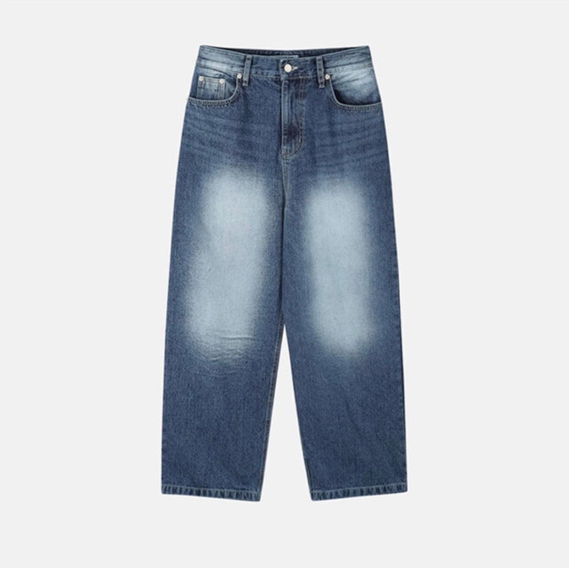 J94 水洗寬版牛仔褲 (藍 深藍)