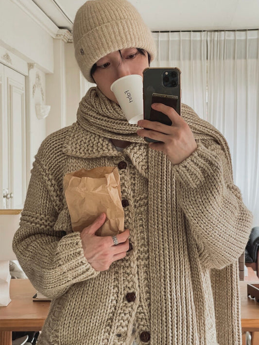 A140 手工針織外套 (米 天藍)