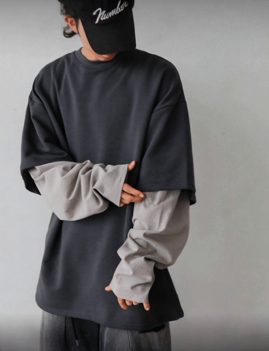 B4 Fake two-piece stitching long-sleeved T-shirt (3 colors)