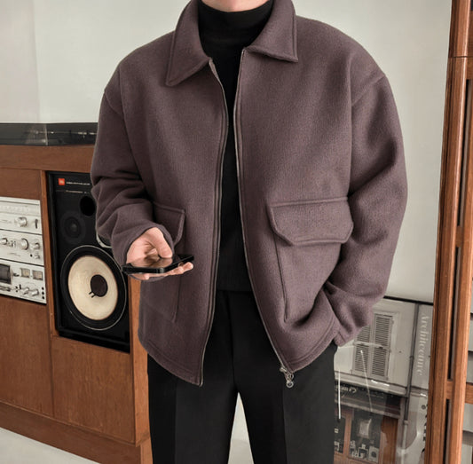 A13 桃領夾克 (黑black 棕brown 深灰 dark gray)