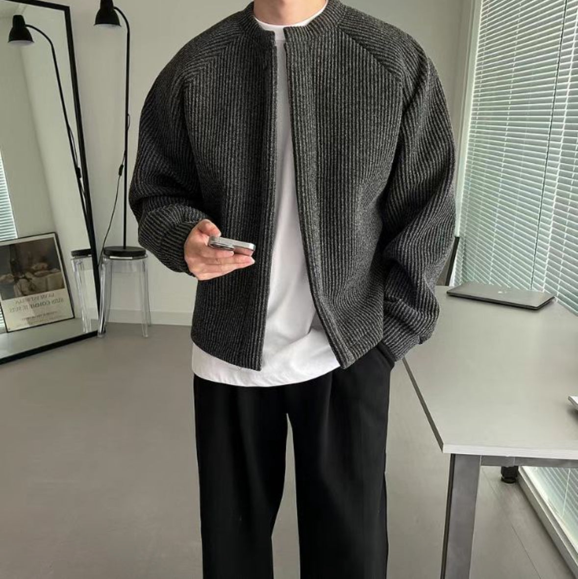 A29 single button ribbed knit jacket (four colors)