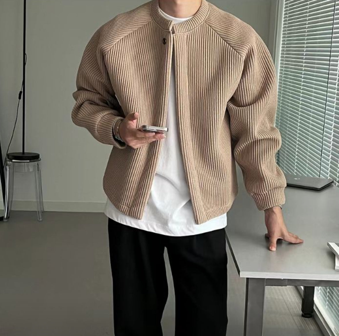 A29 single button ribbed knit jacket (four colors)