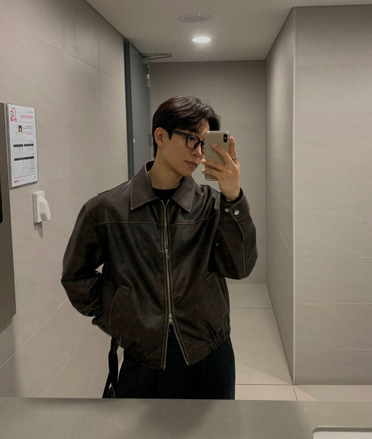 A31 復古水洗皮革外套 (黑 black 深棕dark brown)