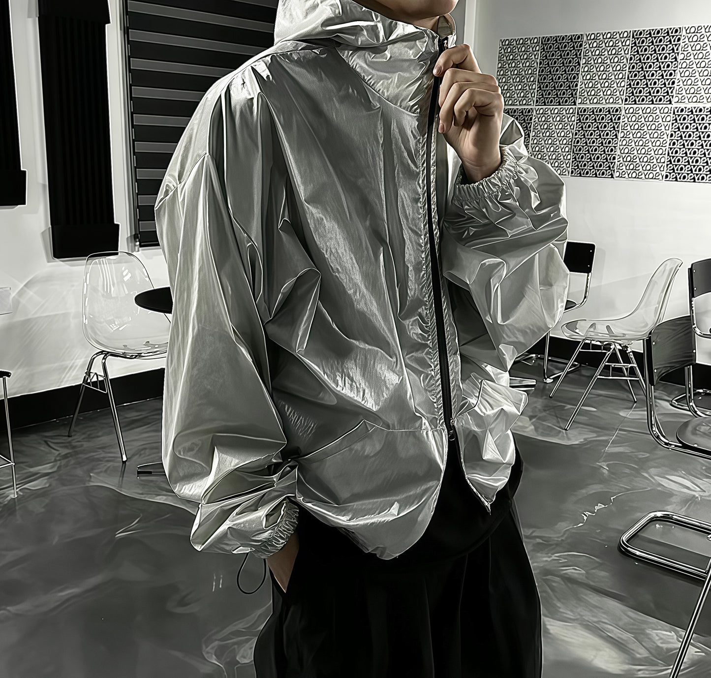 A32 短版亮面防風外套 (古銅Bronze 銀Silver)