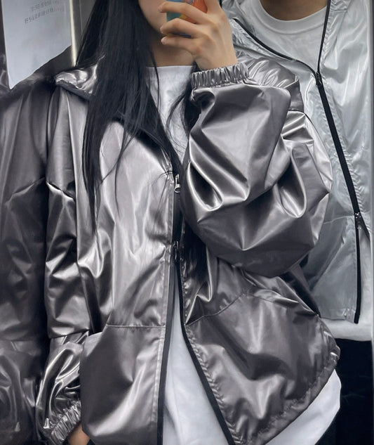 A32 短版亮面防風外套 (古銅Bronze 銀Silver)