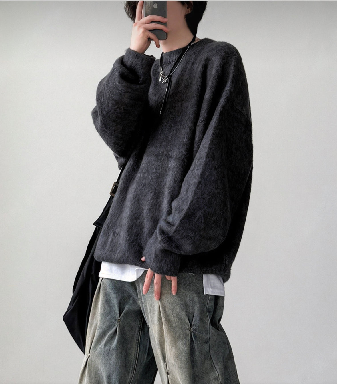 B21 Mohair knitted sweater (Navy blue, Dark gray)