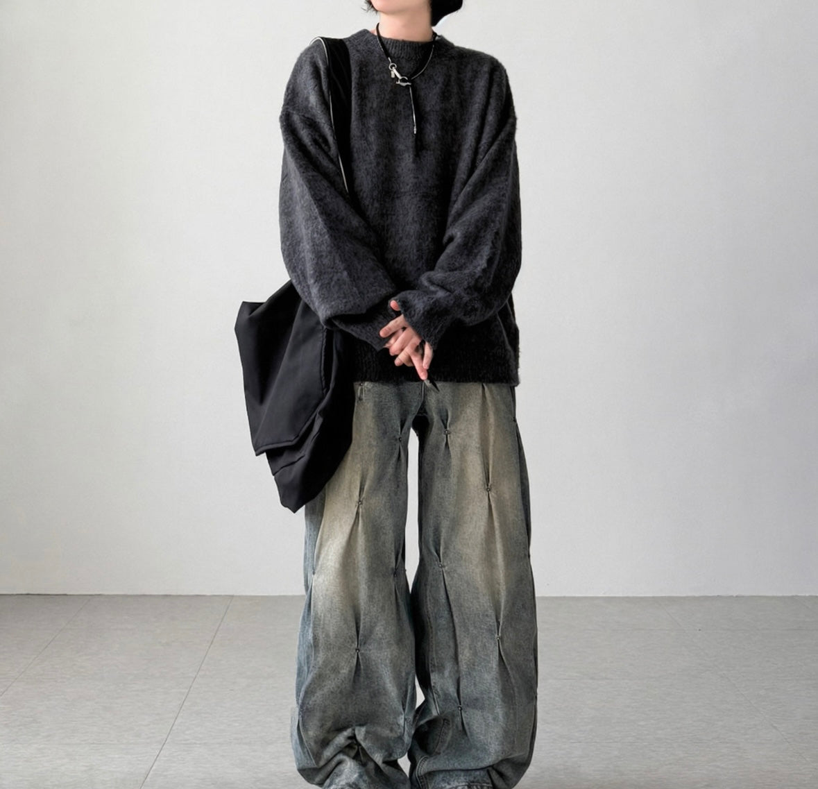 B21 Mohair knitted sweater (Navy blue, Dark gray)
