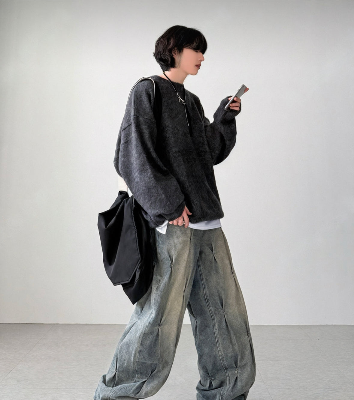 B21 Mohair knitted sweater (Navy blue, Dark gray)