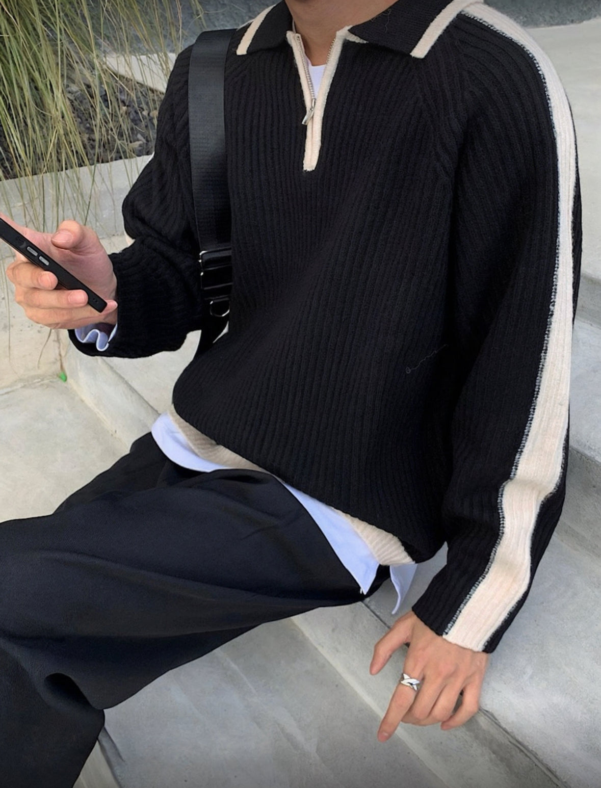 B22 contrasting wool sweater (3 colors)