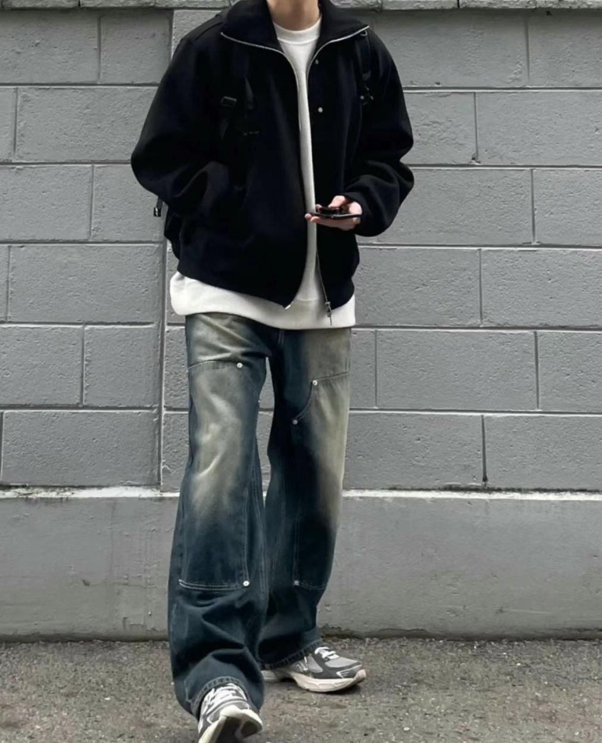 A34 Fashion Rivet Double Zipper Jacket (Black Gray)
