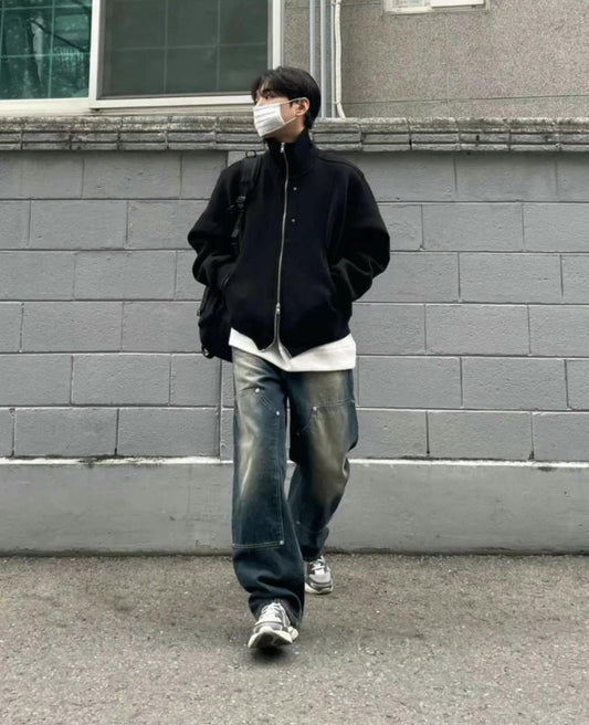 A34 時尚鉚釘雙拉鍊外套 (黑black 灰gray)