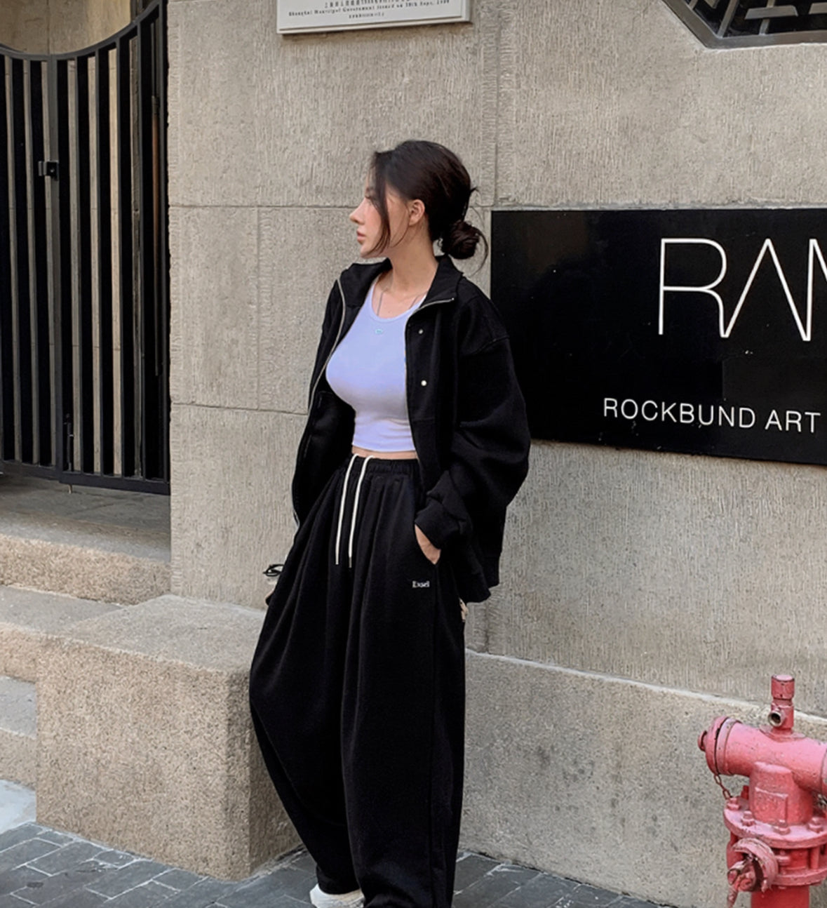 A34 Fashion Rivet Double Zipper Jacket (Black Gray)