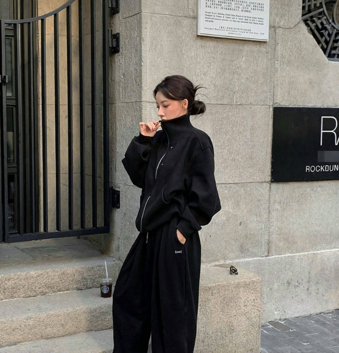 A34 Fashion Rivet Double Zipper Jacket (Black Gray)