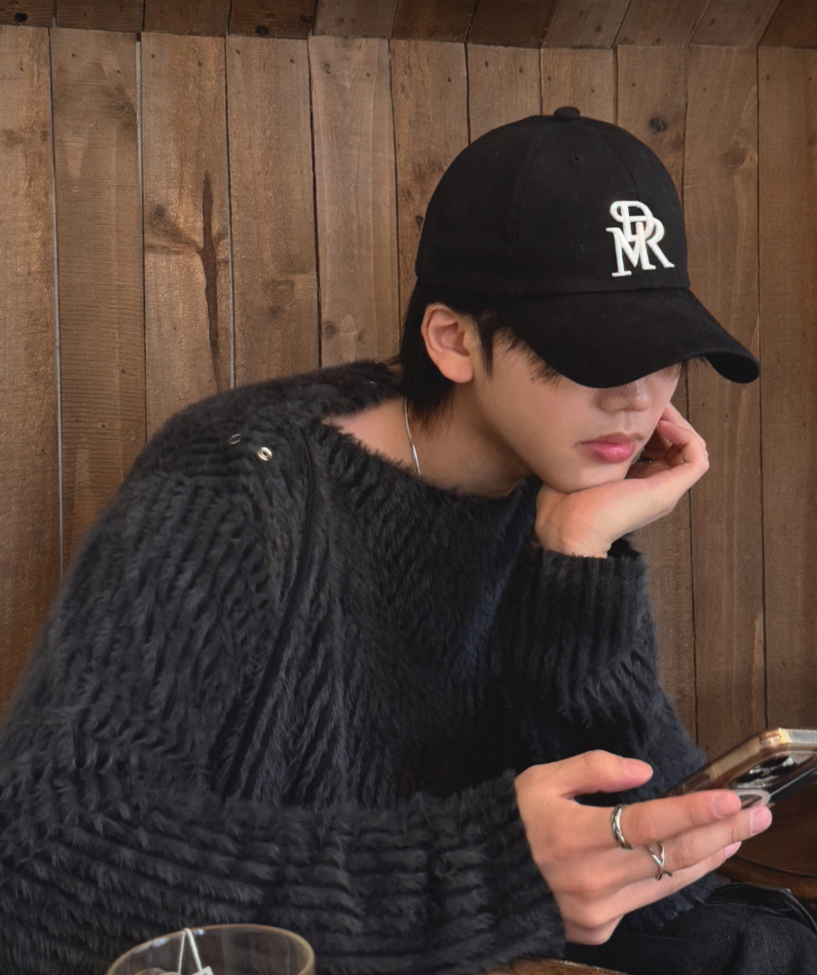 B23 Single side button knit sweater (dark gray brown)