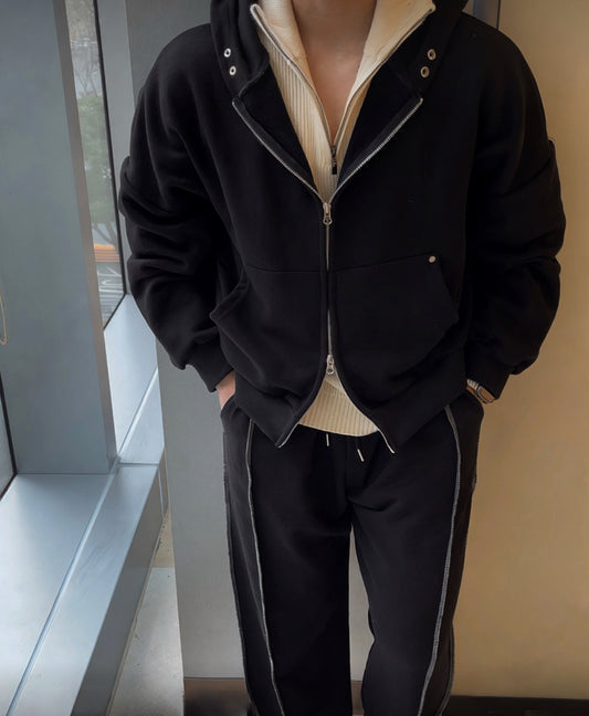 A36 鉚釘連帽運動外套 (黑black 灰gray)