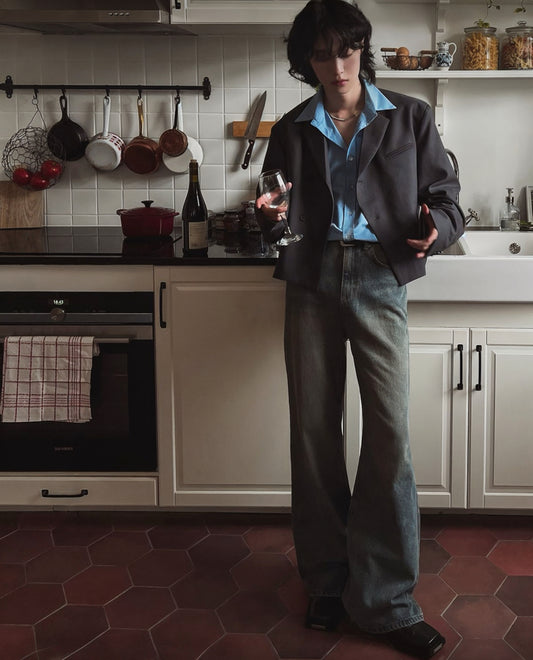 J24 復古喇叭丹寧褲 (深藍 dark blue 黑 black)