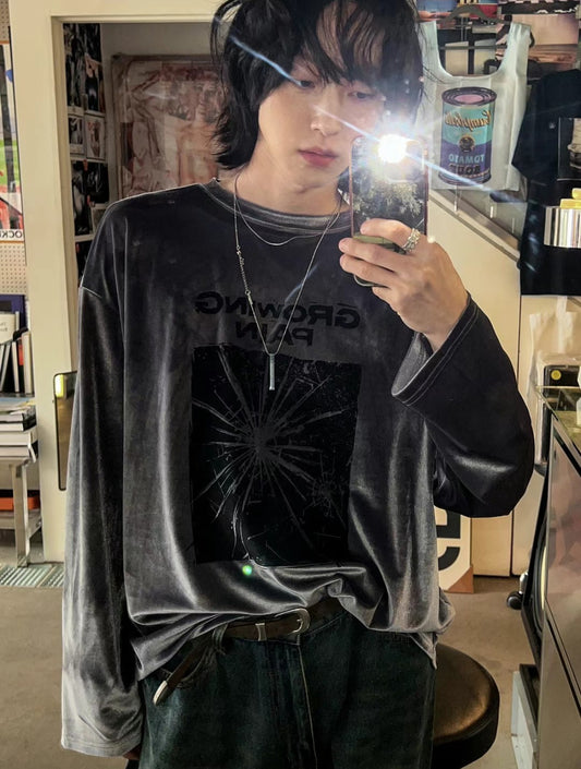 B26 絲絨字母印花T恤 (3色 three colors)