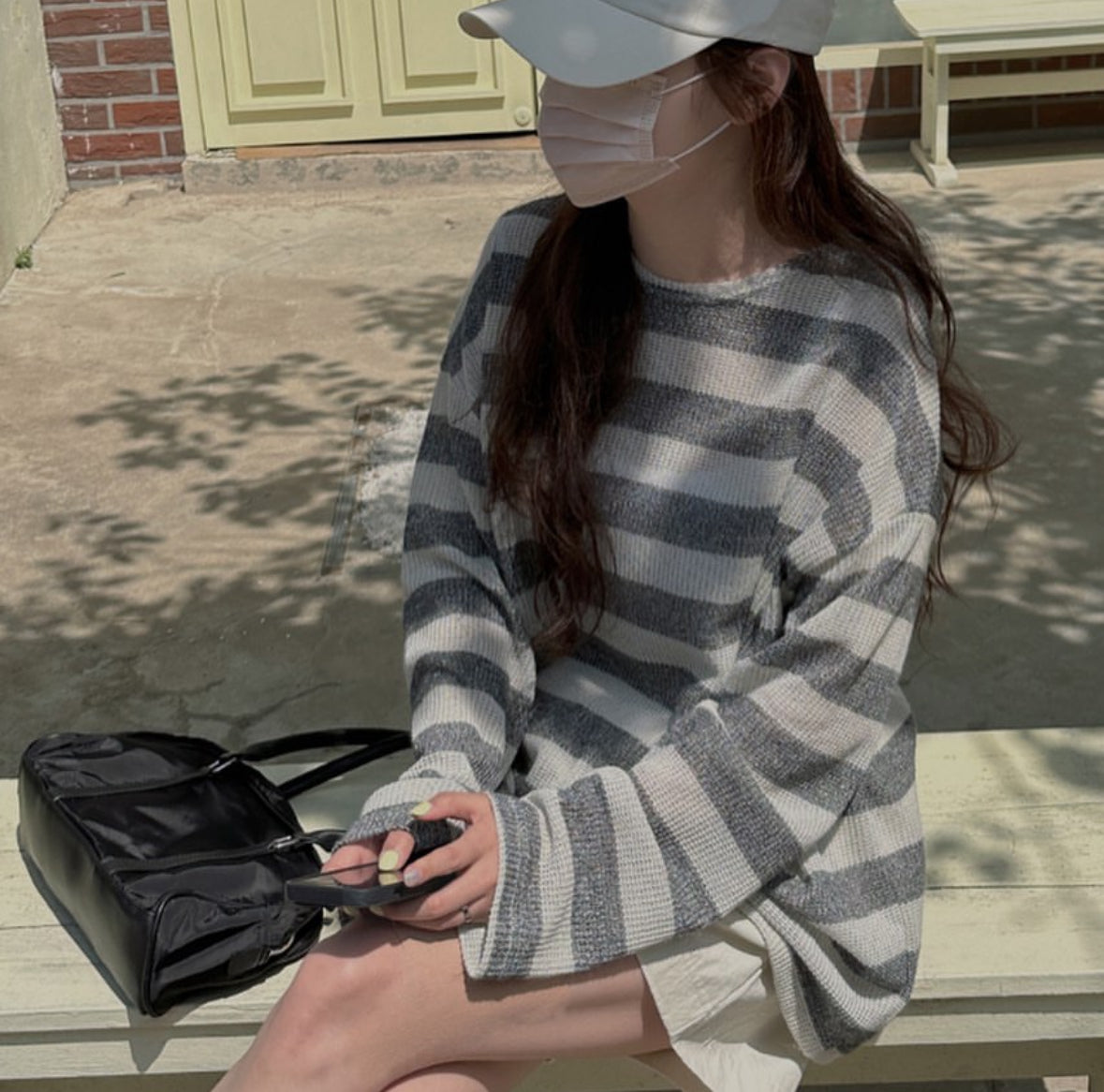 B27 Striped Knit T-shirt (Black and Ivory)