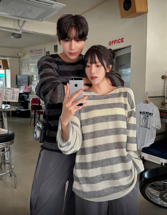 B27 條紋針織T恤 (黑black 象牙ivory)