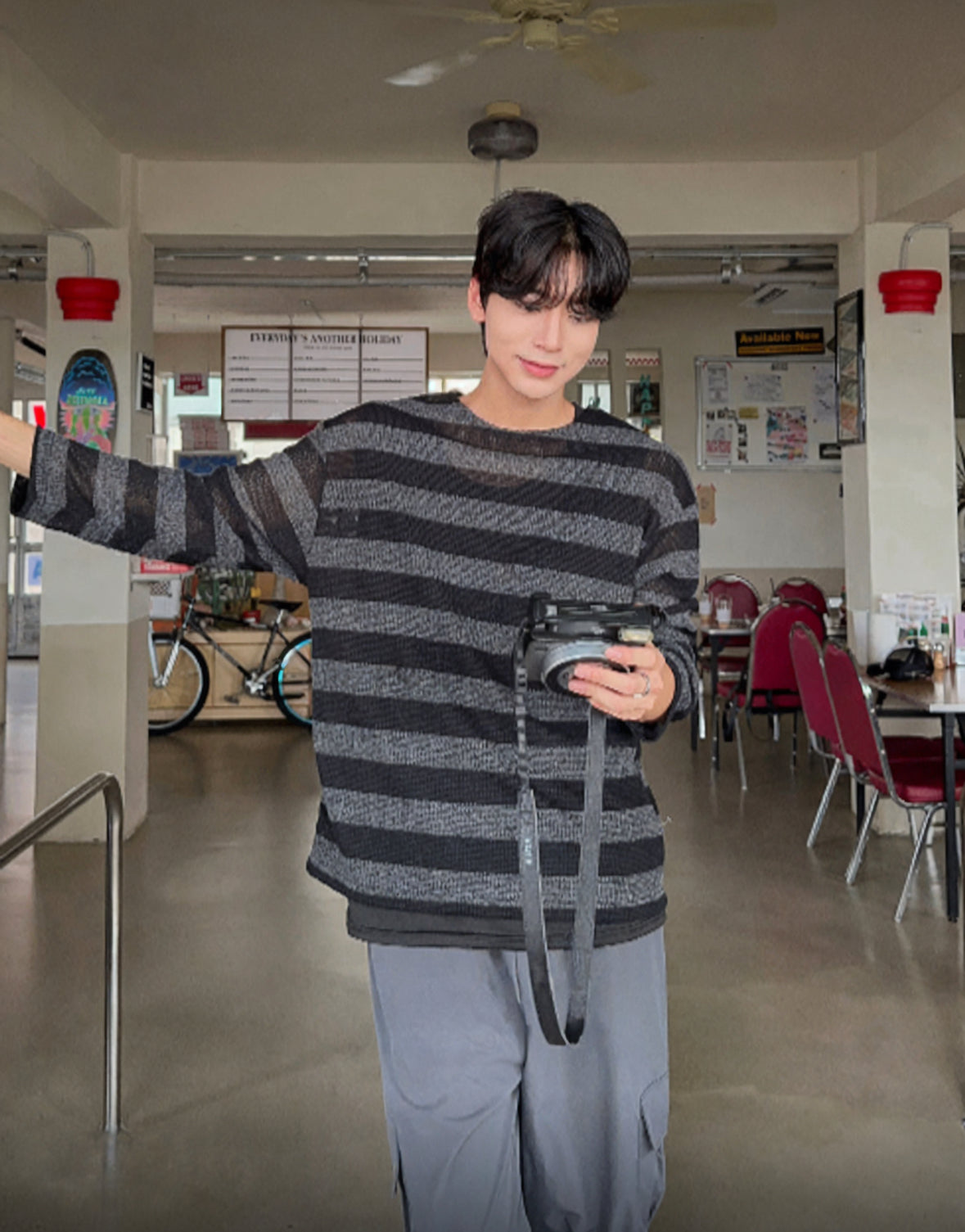 B27 Striped Knit T-shirt (Black and Ivory)