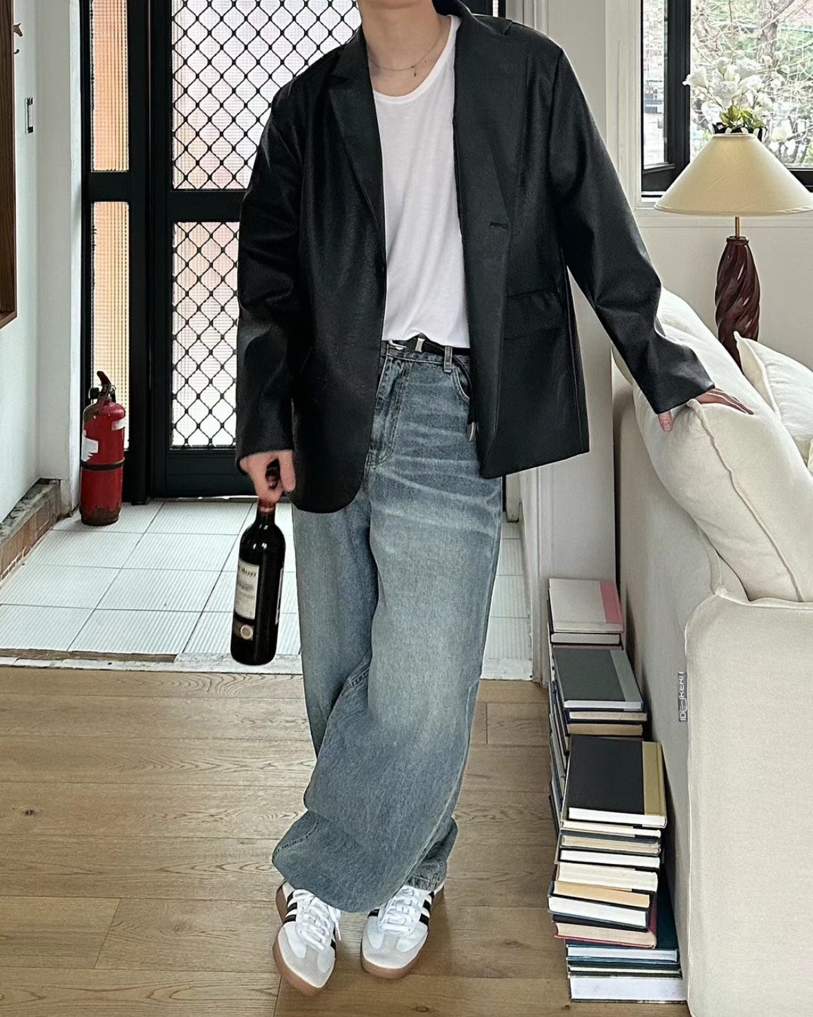A44 single-button leather blazer