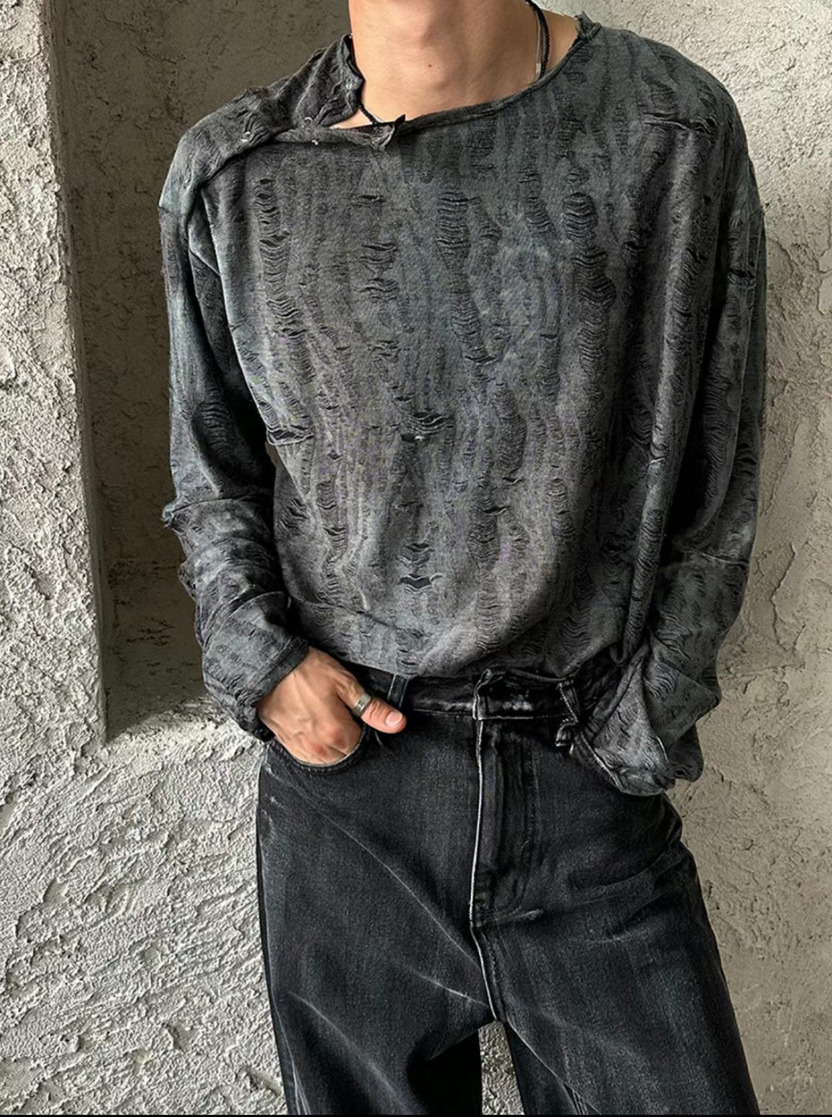 B33 Washed side-opening T-shirt (dark gray brown)