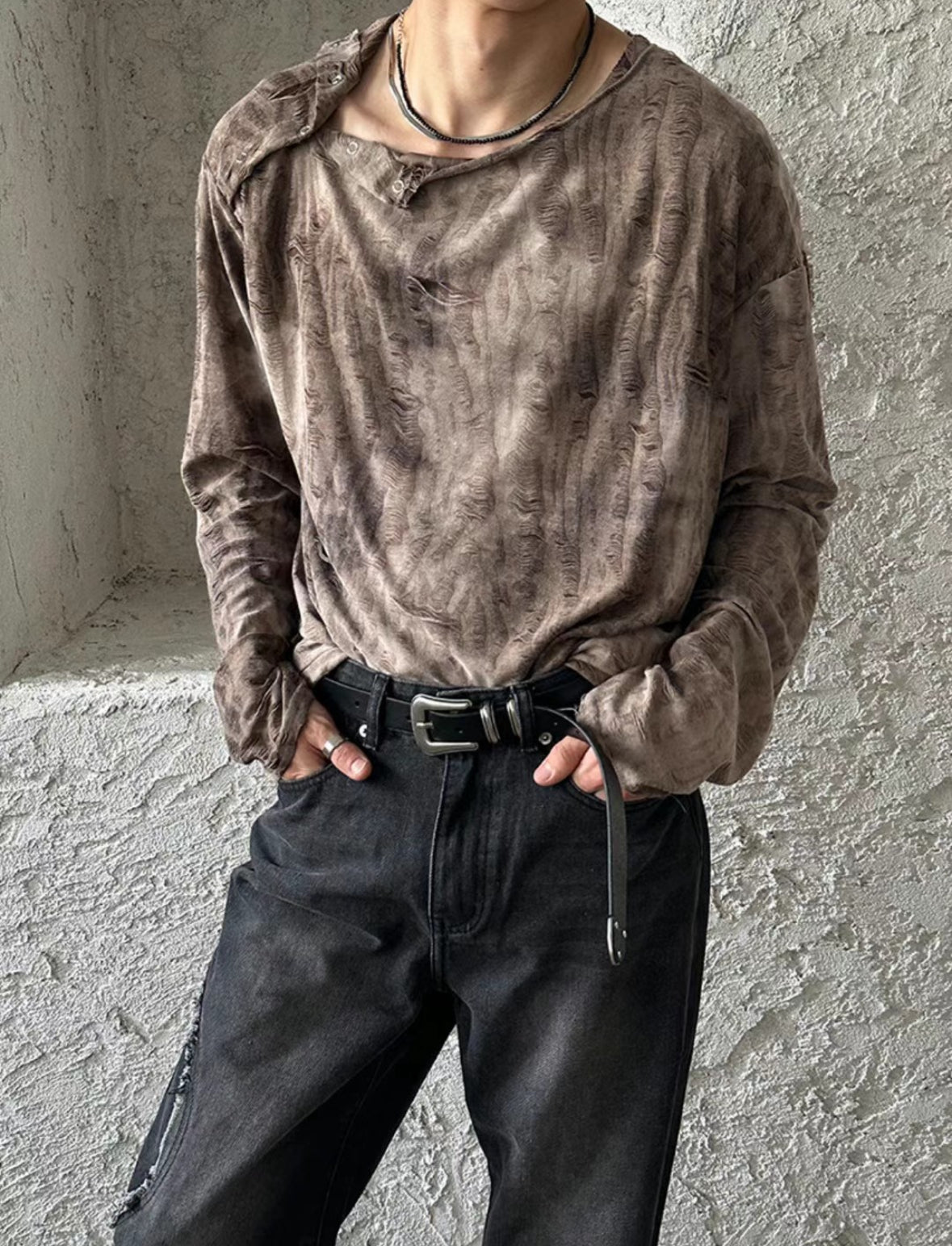 B33 Washed side-opening T-shirt (dark gray brown)