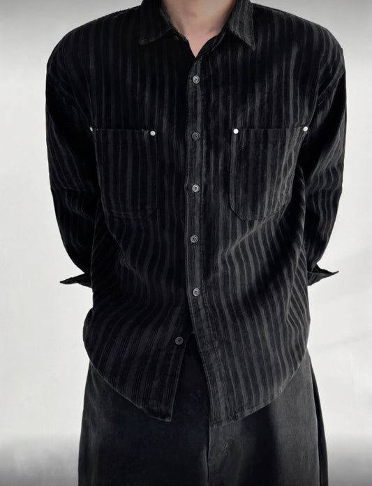 B34 燈芯絨鉚釘襯衫 (黑black 棕brown)