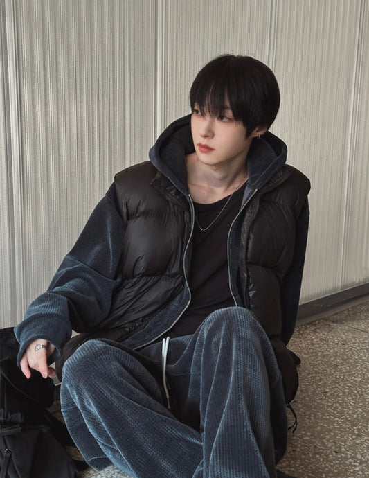 A118 鴨絨短版背心 (黑 米白)