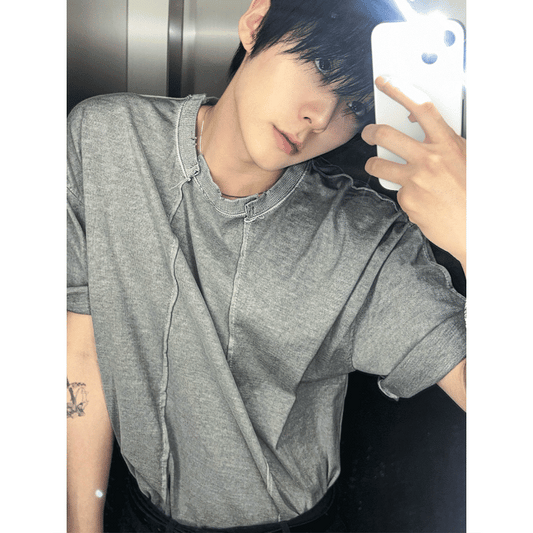 B113 解體線條重工T恤 (灰 黑)