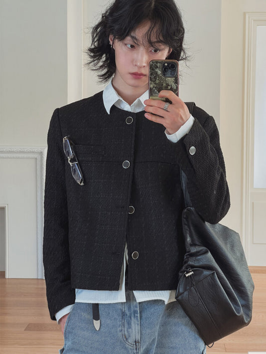 A61 粗花呢簡約短版外套 (黑black 白white)