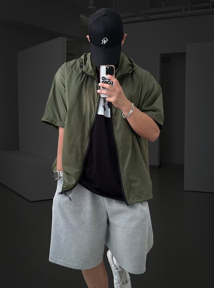 A57 Outline Hooded Short Sleeve Windbreaker (four colors)