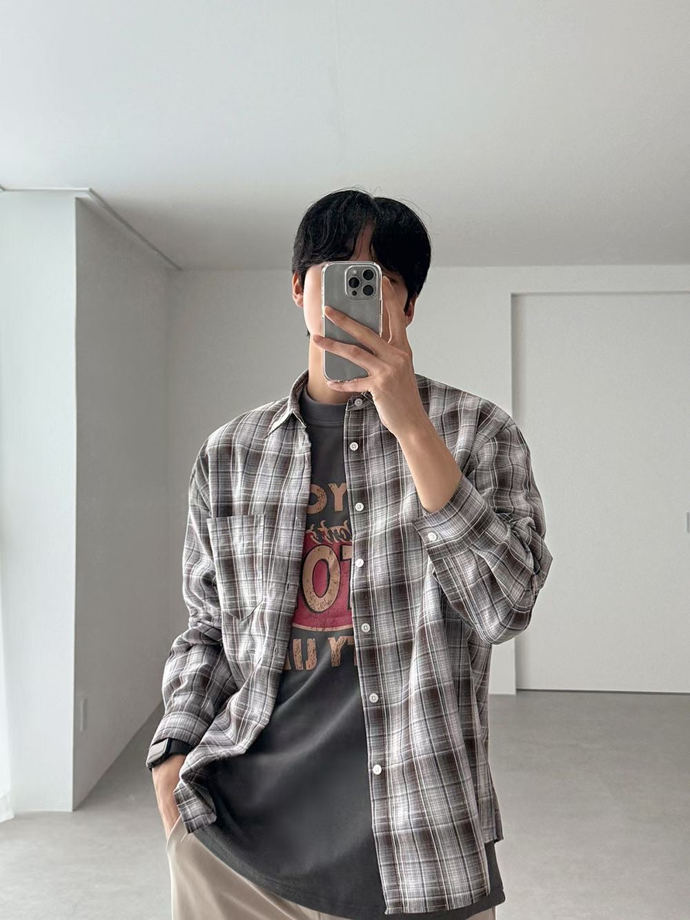 B48 floral check shirt (3 colors)
