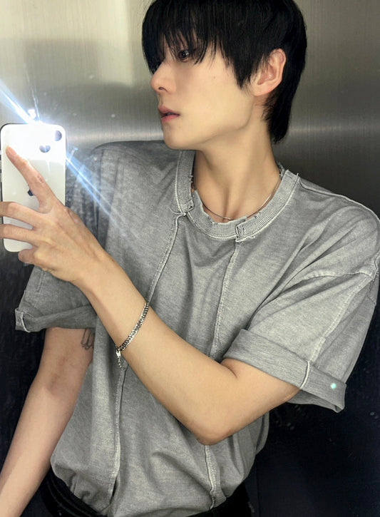 B113 解體線條重工T恤 (灰 黑)