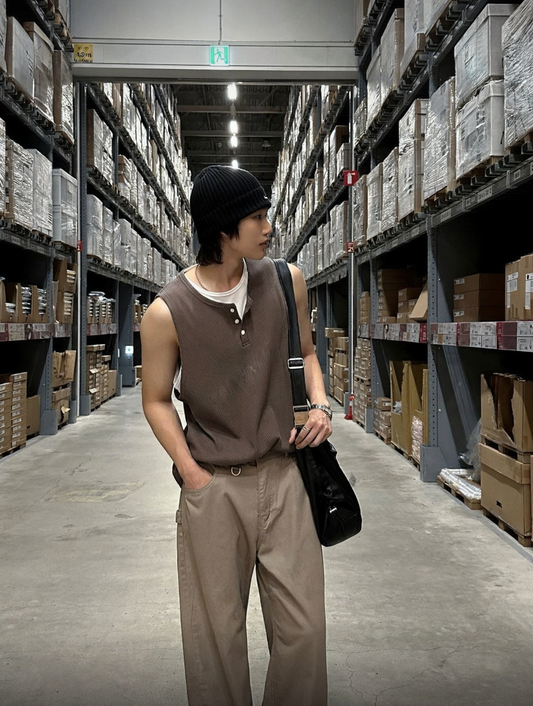 B110 華夫格層次排釦背心 (4色)