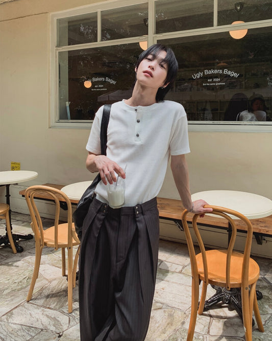 B120 低調三釦針織T (3色)