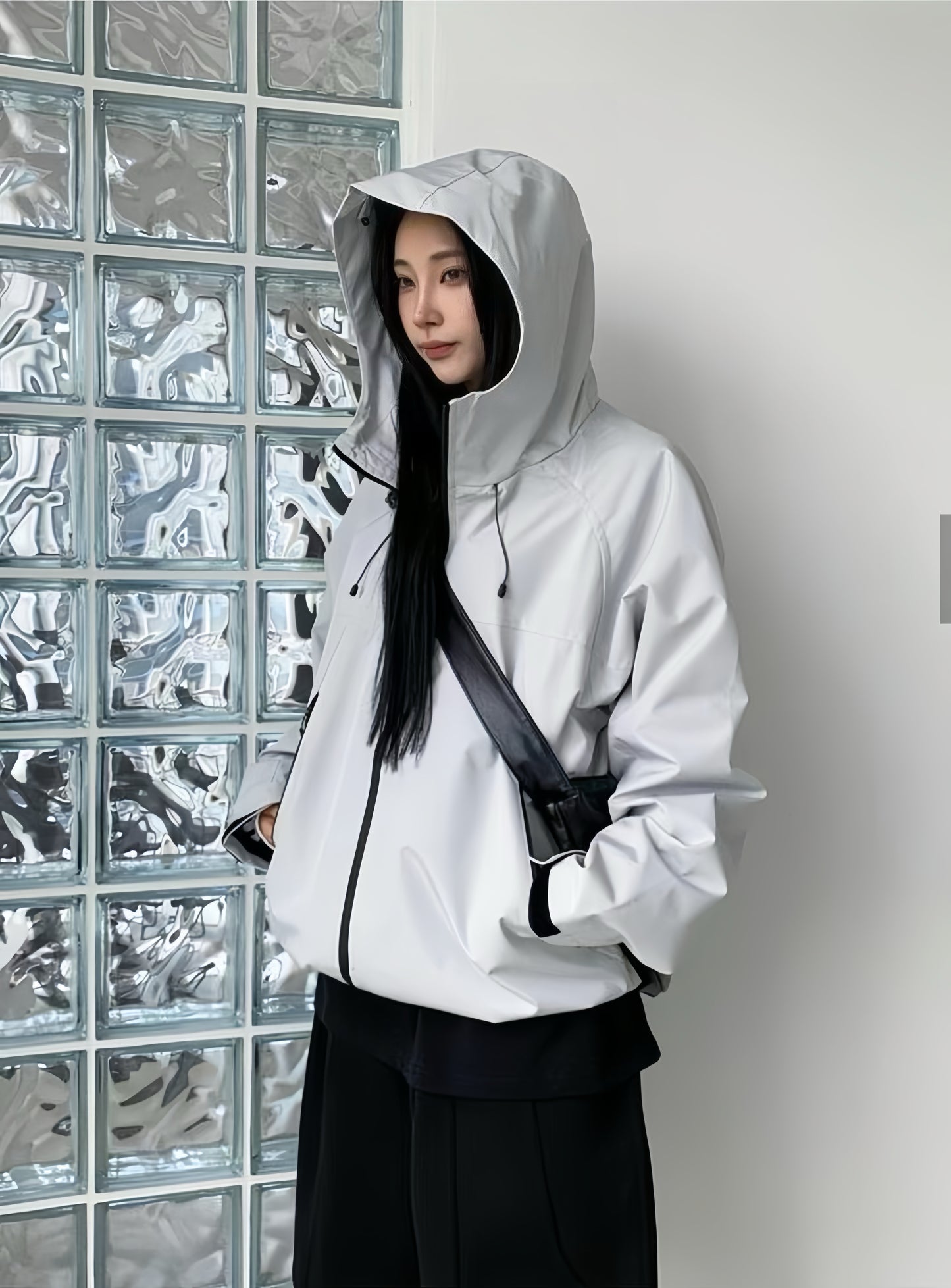 A52 Double zipper hooded windbreaker (black, gray)