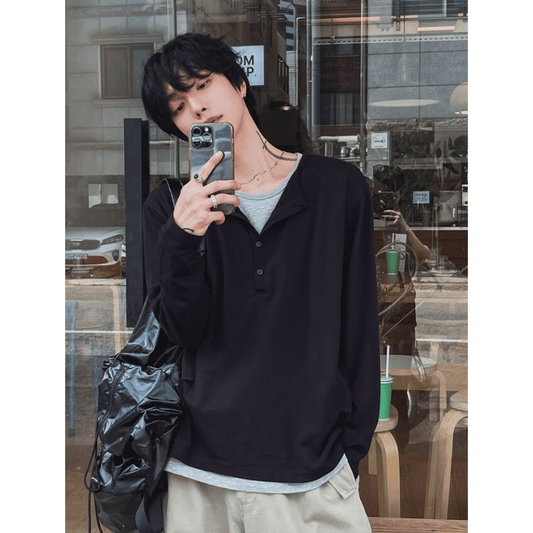 B129 慵懶雙層開釦上衣 (4色)