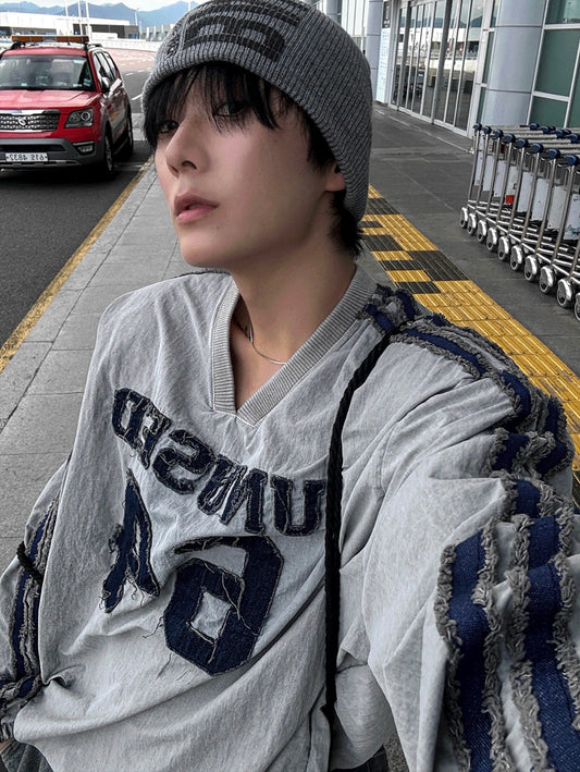 B168 Distressed Dyed V-Neck Trench Coat Top