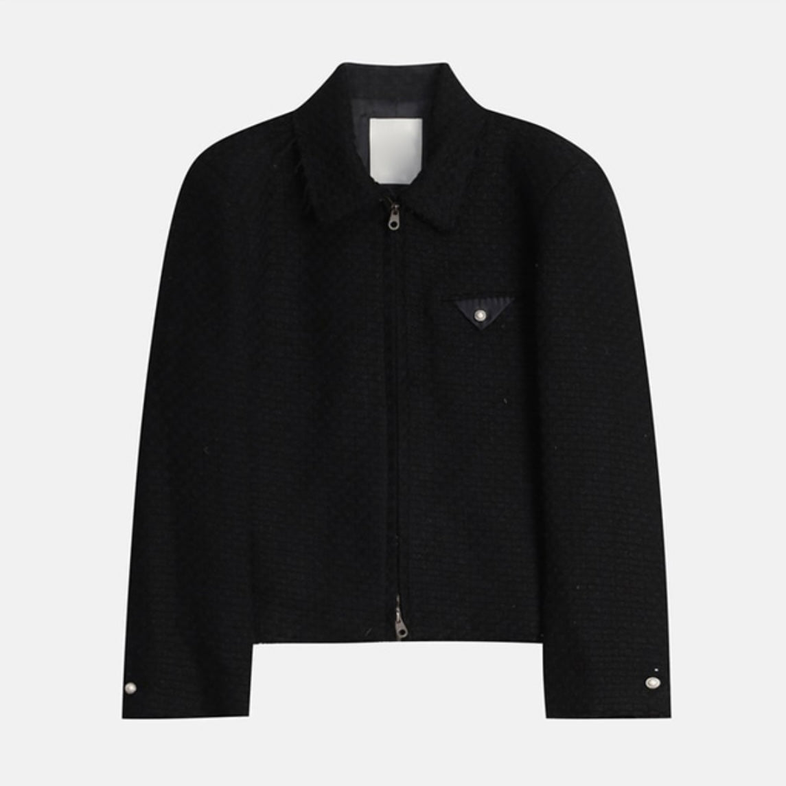 A97 立體粗花呢羊毛短版外套 (深灰 黑)