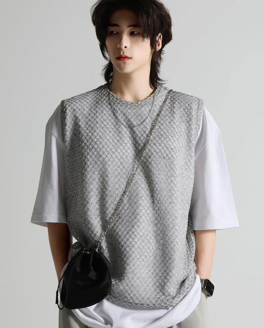 B124 勾針亞麻網狀背心 (3色)