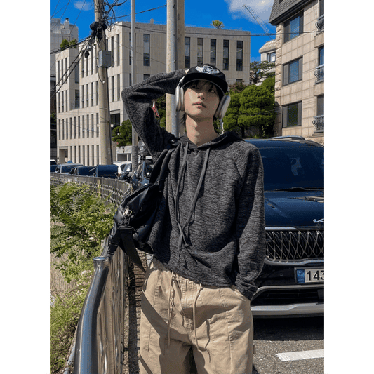 B132 柔霧灰調針織帽T (灰 深灰)