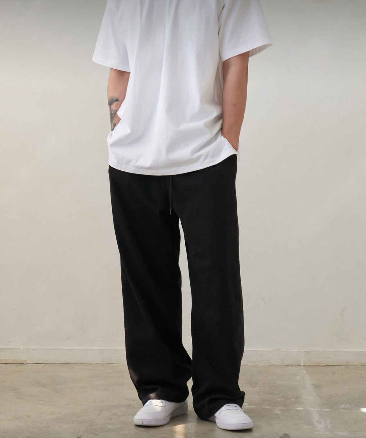 J33 經典素面運動寬褲 (黑black 灰gray)