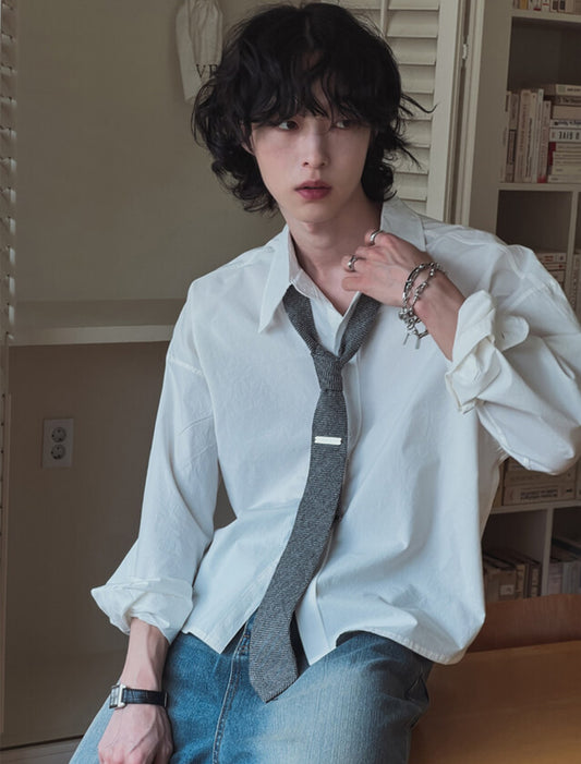 B97 午後日常短版襯衫 (白 黑)